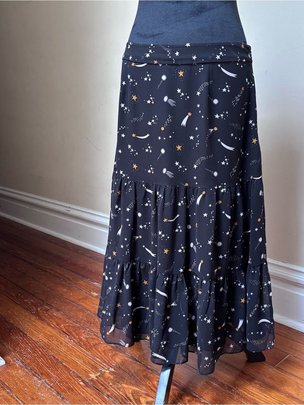 Black Star & Comet Tiered Midi Skirt